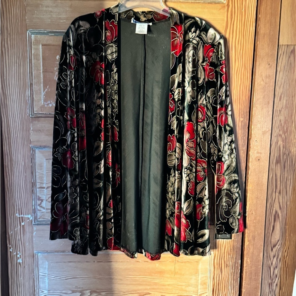 🌹 Vintage Bold Floral Velvet Cardigan Sweater – BFA Classics, Size L - Picture 4 of 8